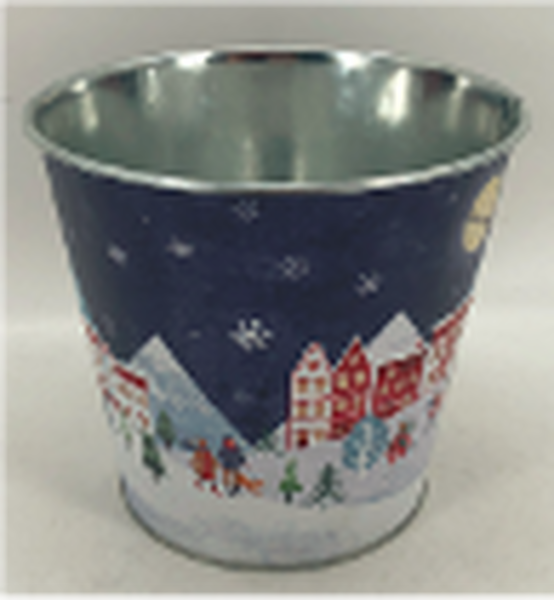 15cm Medium Blue Christmas Village Scene Pot