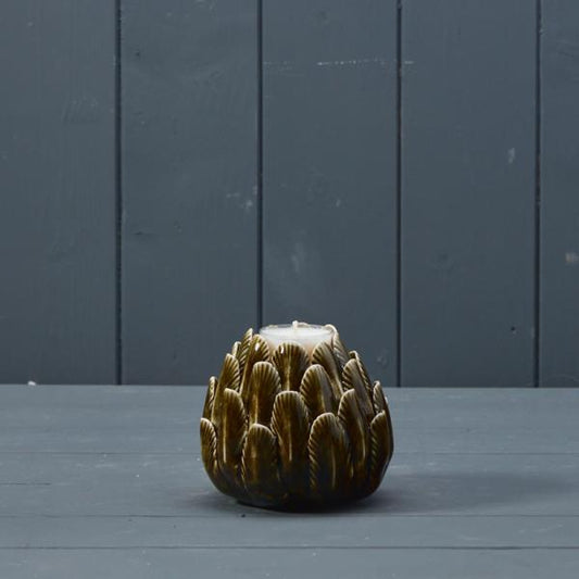Green Ceramic Flower Tealight D10.1cm H8.7cm
