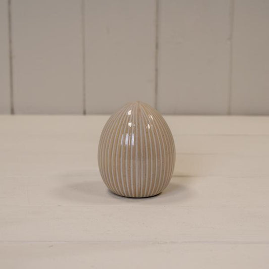 Glazed Ceramic Egg Ornament with Textured Detail L6.6xW6.6xH8cm