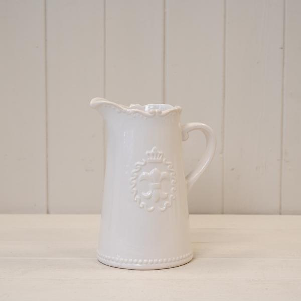 White Ceramic Jug 19cm Fleur De Lis