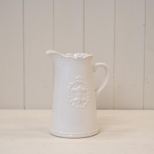 White Ceramic Jug 19cm Fleur De Lis
