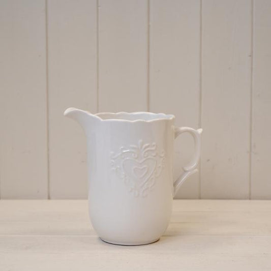 White Ceramic Jug H19cm Heart Design