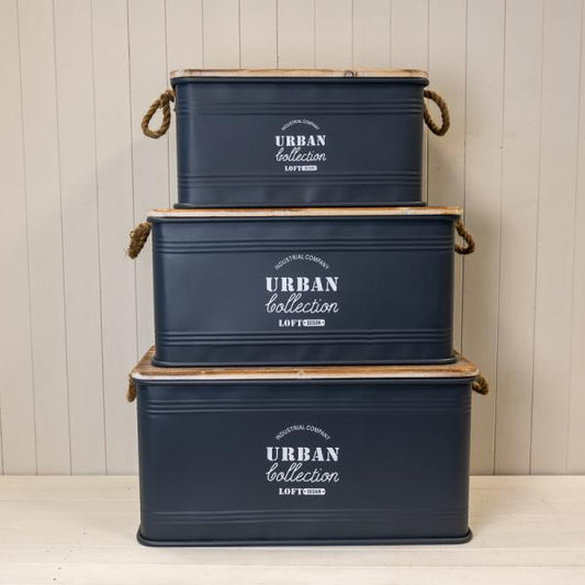Set of Three Grey Urban Rectangular Storage Containers L:68Lx35.5Wx35H-M:62Lx32Wx31H-S:51Lx28Wx26.5