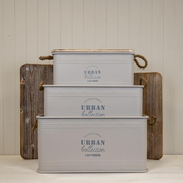 Set of Three Cream Urban Rectangular Storage Containers L:68Lx35.5Wx35H-M:62Lx32Wx31H-S:51Lx28Wx26.