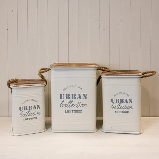 Set of Three Cream Urban Square Storage Containers L:34Lx34Wx47H-M:28Lx28Wx41H-S:24Lx24Wx24.8H