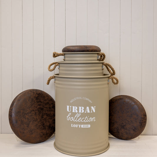 Set of Three Light Brown Urban Round Storage Containers L:40Dx55H-M:34Dx50H-S:27Dx44H