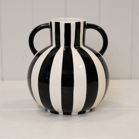 Black and White Striped Statement Vase.
