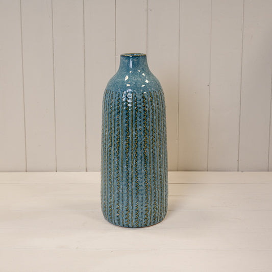 Blue Ceramic Vase (37.5cm) TD(ext)5.8/(int)4.5cm BD14.5 x H37.5cm