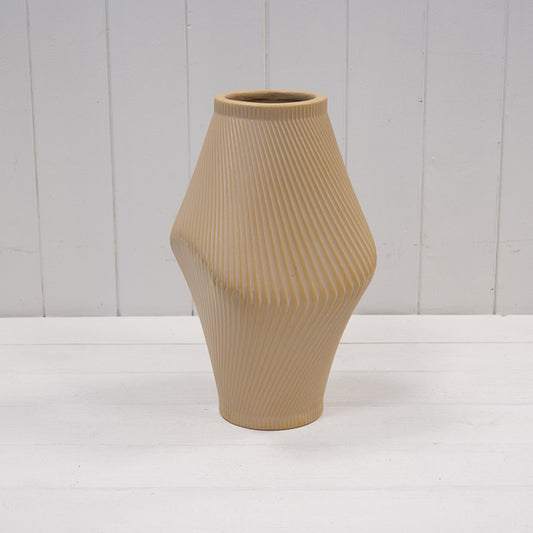 Modern Tan Sculptural Ribbed Vase.