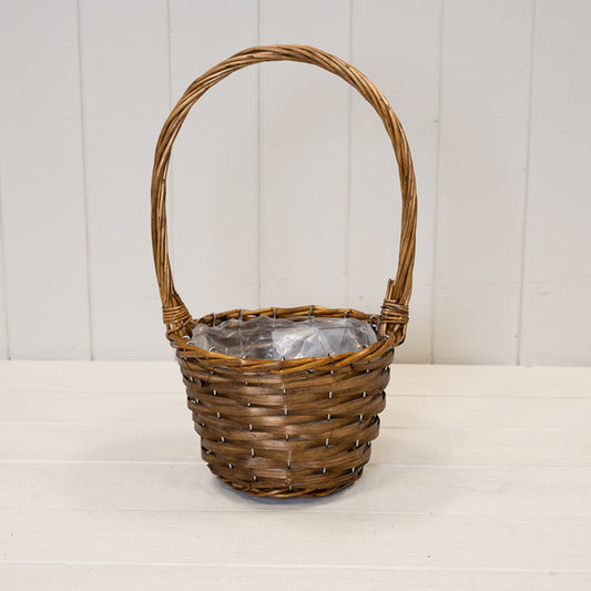 18cm Round Brown Willow Basket with overhandle