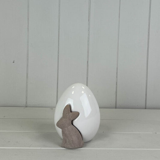 Ceramic White Egg With Rabbit H12.5cm W9cm D9.5cm  Weight-246g