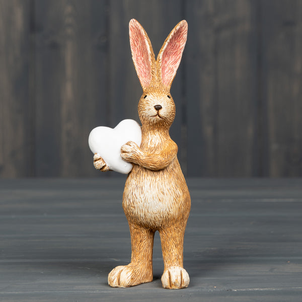 Natural Standing Rabbit Ornament holding White Heart