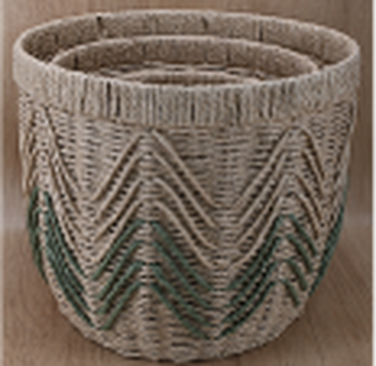 Set/3 Paper string basket with Green Detail