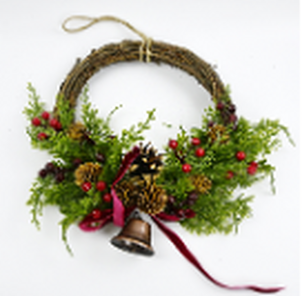 Deco Wreath - branch/berry/PE pine/pinecone/bell/ribbon bow