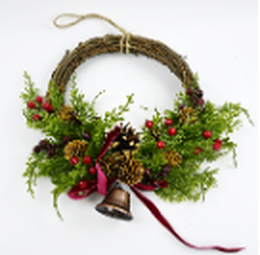 Deco Wreath - branch/berry/PE pine/pinecone/bell/ribbon bow