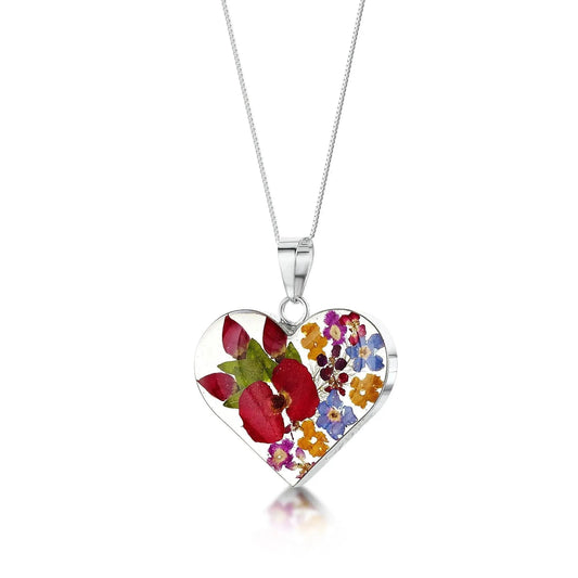 Mixed Flower Heart Large Pendant Necklace