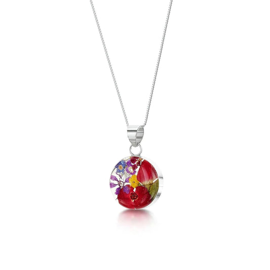 Mixed Flower Round Pendant Necklace