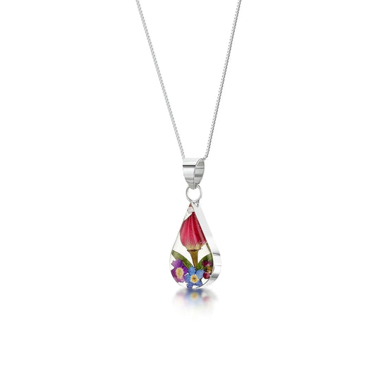 Mixed Flower Teardrop Pendant Necklace