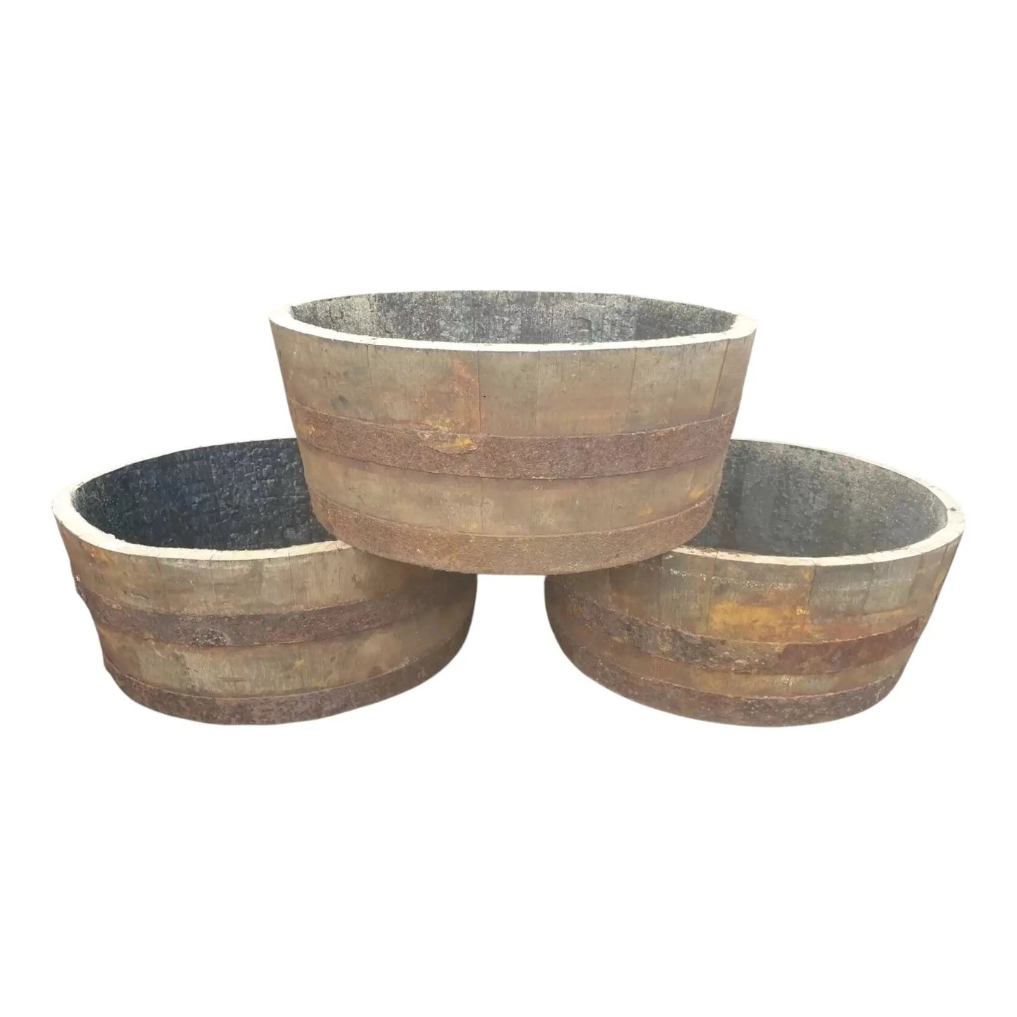 25cm Genuine Half Whisky Barrel Planter – Oak Whiskey Plant Container Flower Pot