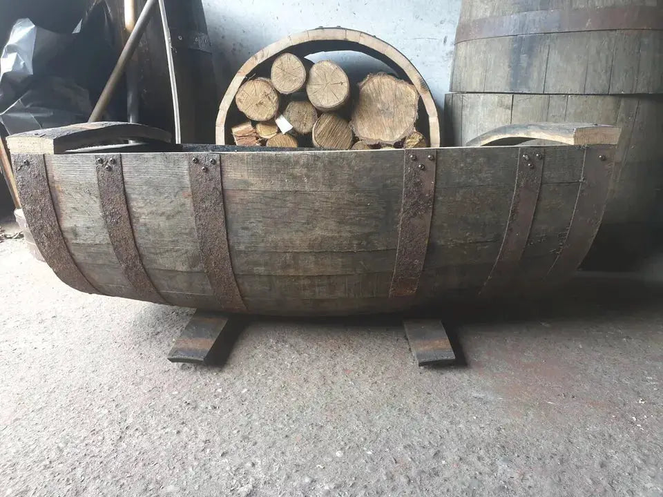 Oak Whiskey Half Barrel Planter Large Rustic Garden Decor Flower Pot