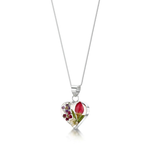 Sterling Silver Floral Heart Necklace with Real Flowers - Shrieking Violet®