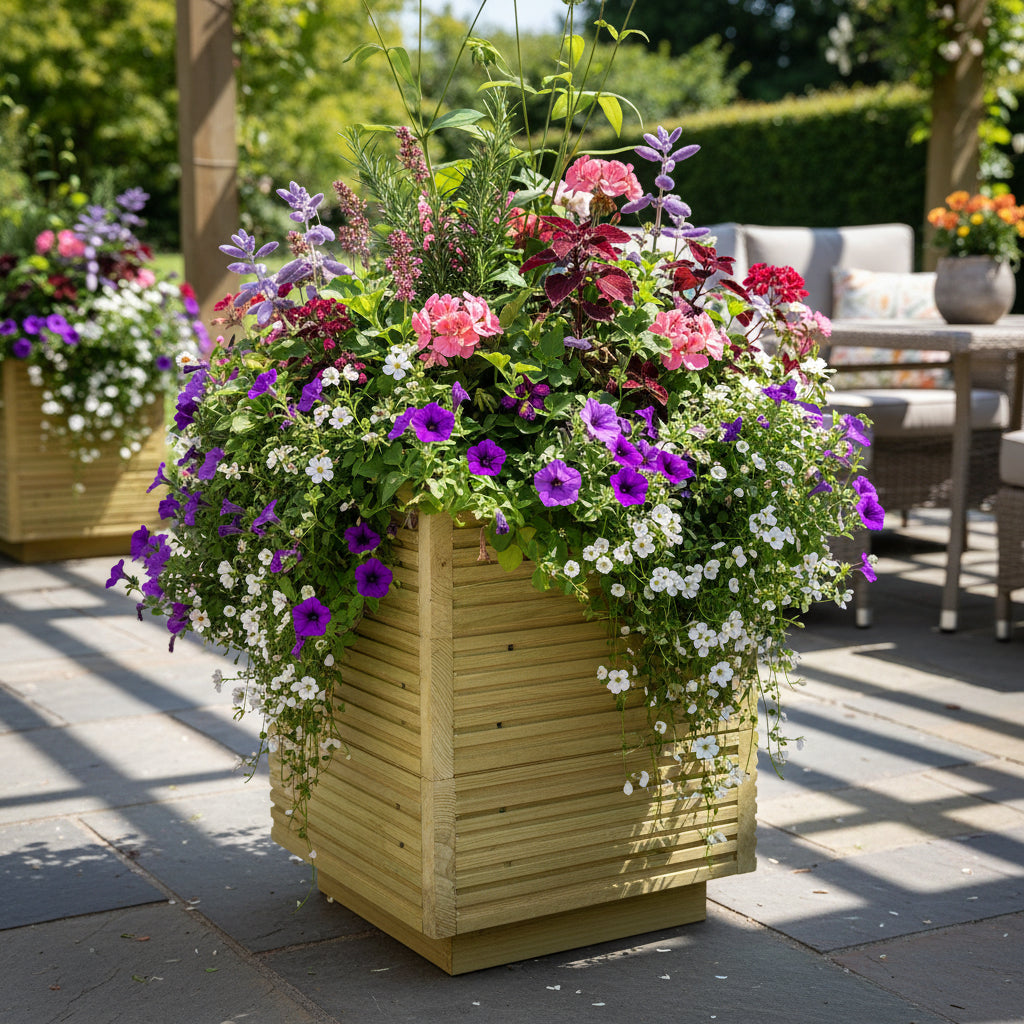 Small Square Wooden Decking Planter – Pressure-Treated Outdoor Herb & Patio Planter 35 × 35 × 47 cm