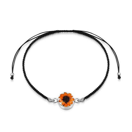 Sunflower Round  Black Woven Bracelet -  Silver