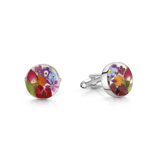 Mixed Flower Round Cufflinks