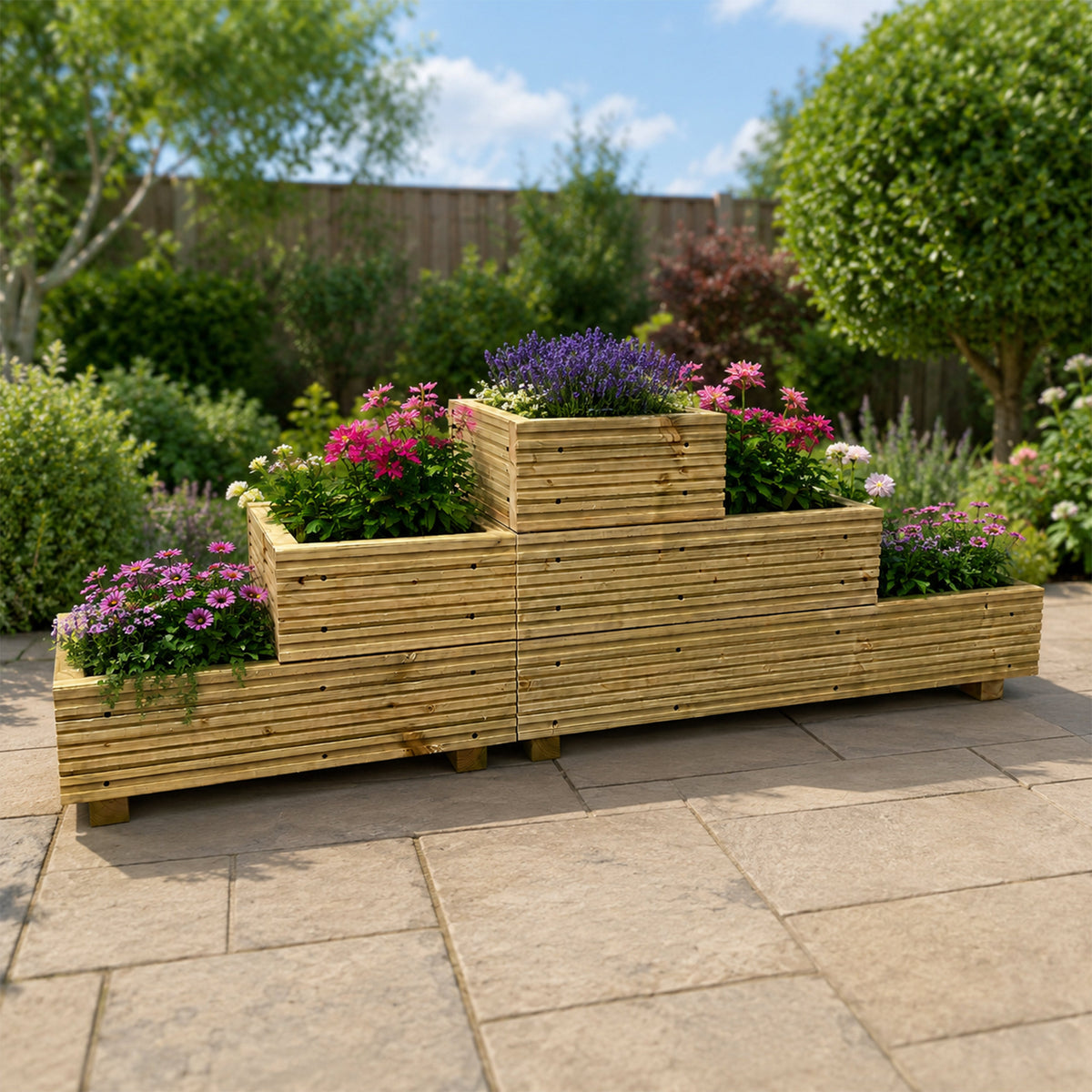 Large 3-Tiered Straight Wooden Decking Planter