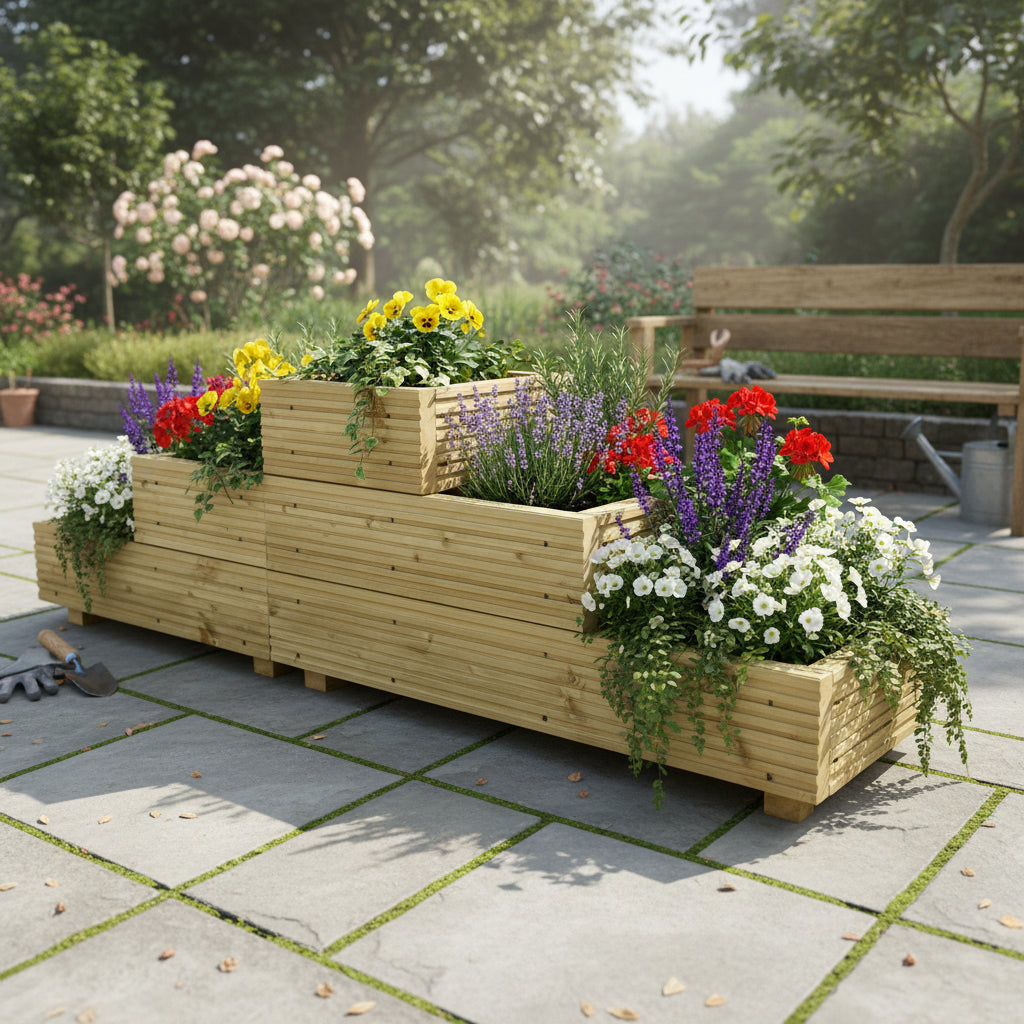 Large 3-Tiered Straight Wooden Decking Planter