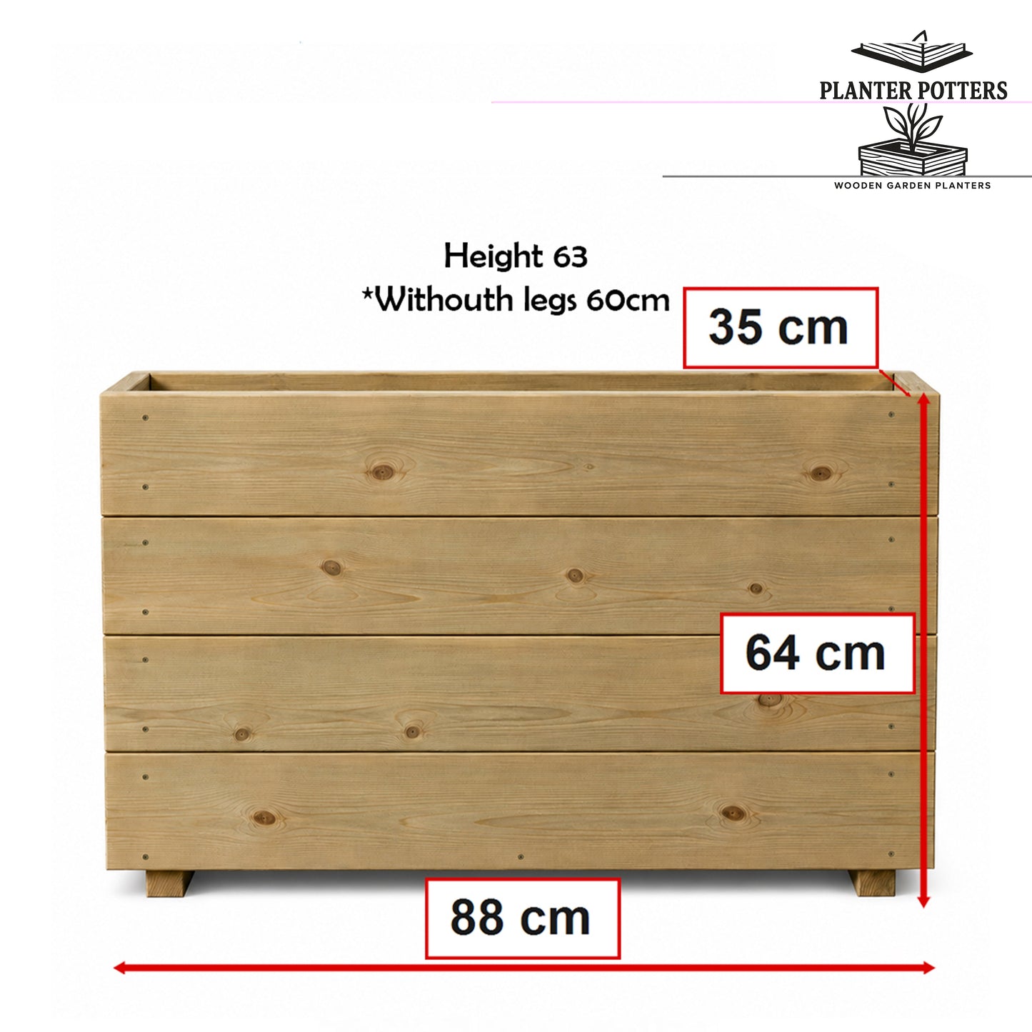 Tall Smooth Wooden Decking Patio Planter –  88 × 35 × 63 cm
