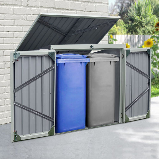 Heavy-Duty Steel Garden Storage Shed | Double Door & Lid | Trash Can Cover