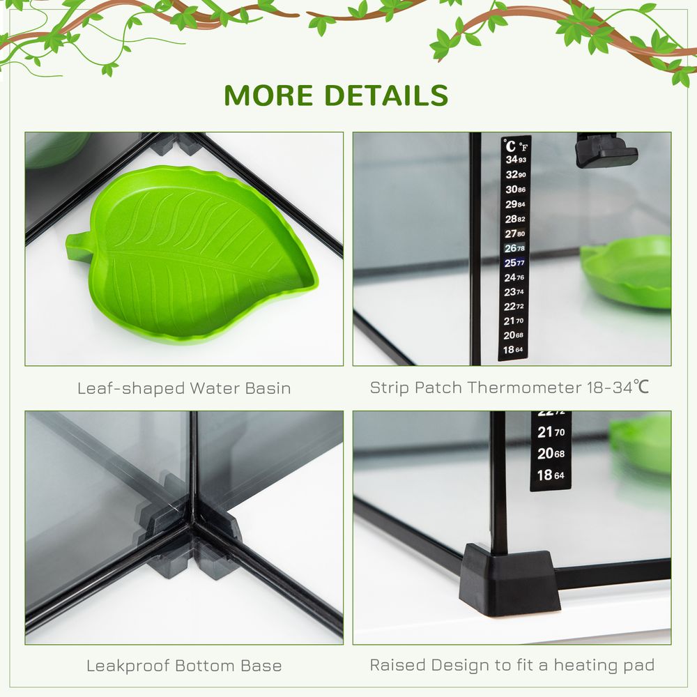PawHut Glass Reptile Terrarium Insect Breeding Tank Vivarium Habitats with Thermometer for Lizards, Horned Frogs, Snakes, Spiders - Small 30 x 30 x 20cm