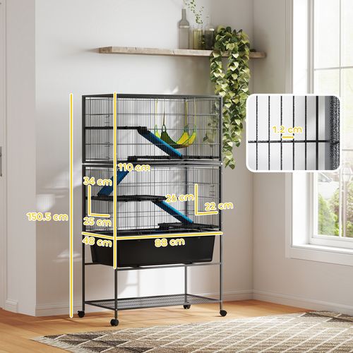 PawHut 5 Levels Rolling Small Animal Cage with Non Slip Cloth Covered Ramps