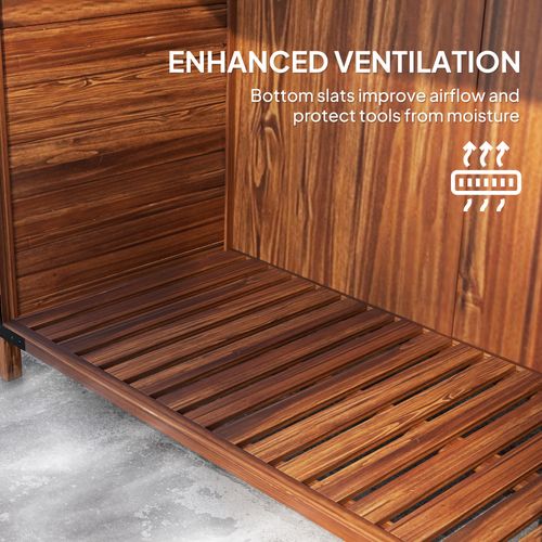 Outsunny Wooden Garden Storage Shed w/Double Doors and Shelves, Mixed-Brown