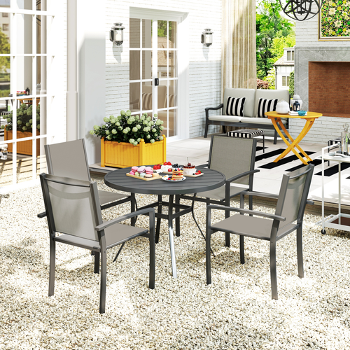 Outsunny 5 Piece Garden Furniture Set with Round Table & 4 Stackable Chairs
