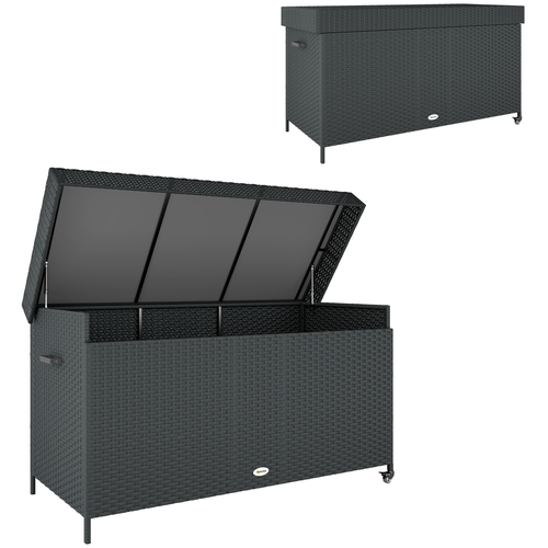 Outsunny 627 L Rattan Garden Storage Box with Gas Lift Lid and Wheels
