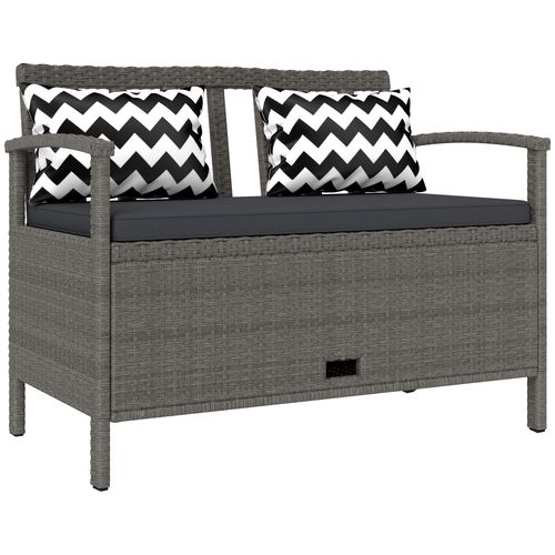 Outsunny 160L Rattan Garden Storage Bench, Cushioned Outdoor Bench, Grey