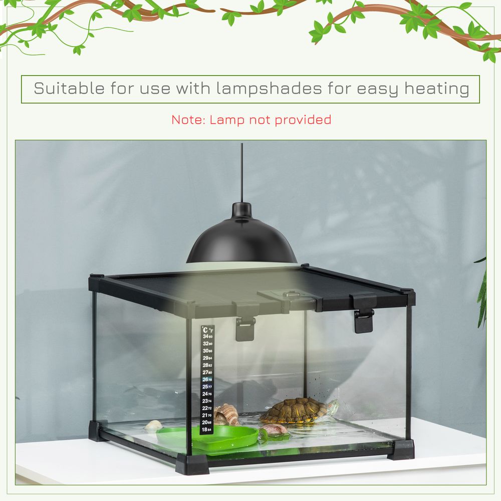 PawHut Glass Reptile Terrarium Insect Breeding Tank Vivarium Habitats with Thermometer for Lizards, Horned Frogs, Snakes, Spiders - Small 30 x 30 x 20cm