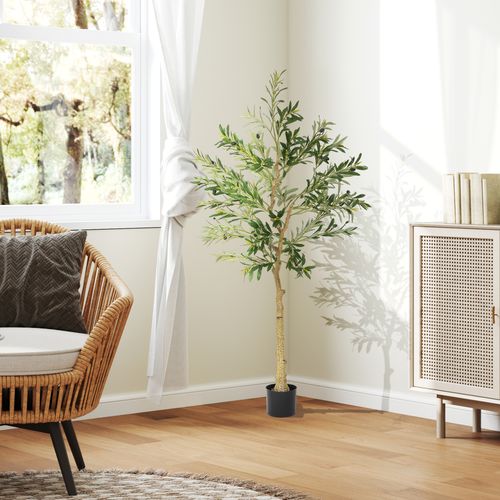 HOMCOM Indoor Artificial Plant, Faux Potted Silk Olive Tree, 150cm