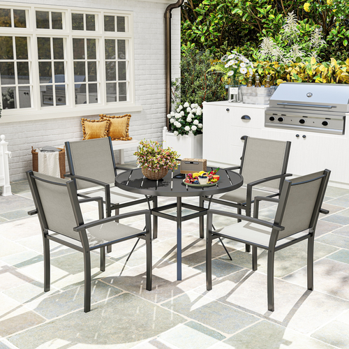 Outsunny 5 Piece Garden Furniture Set with Round Table & 4 Stackable Chairs
