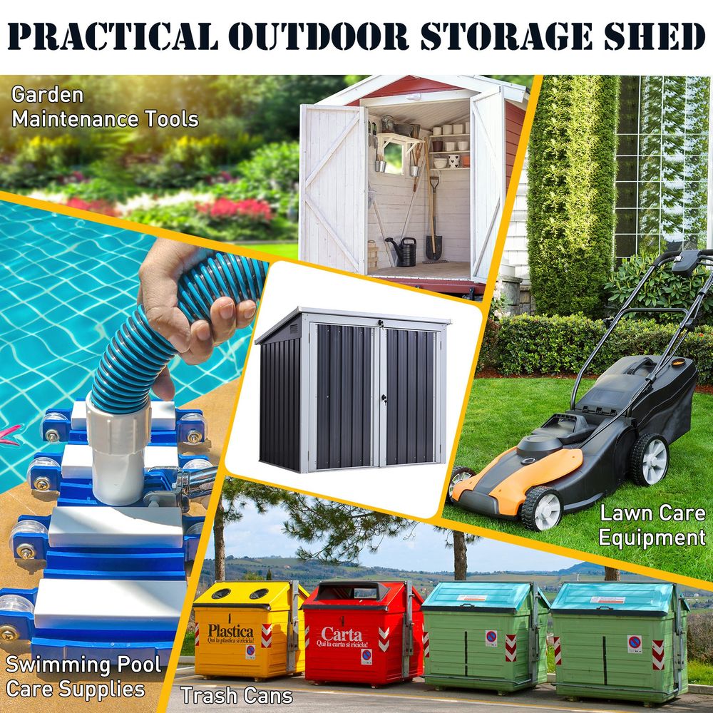 Heavy-Duty Steel Garden Storage Shed | Double Door & Lid | Trash Can Cover