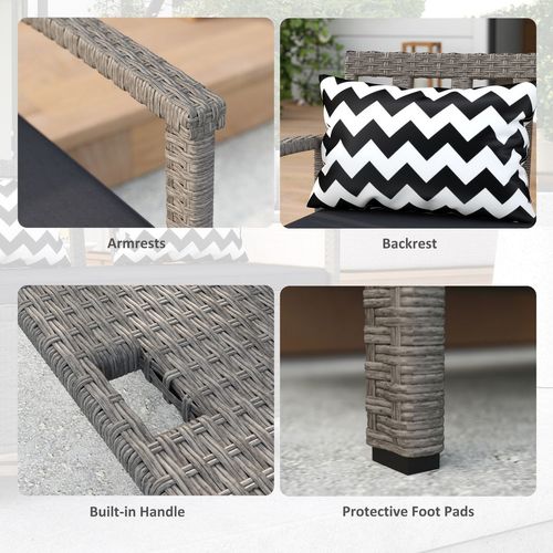 Outsunny 160L Rattan Garden Storage Bench, Cushioned Outdoor Bench, Grey