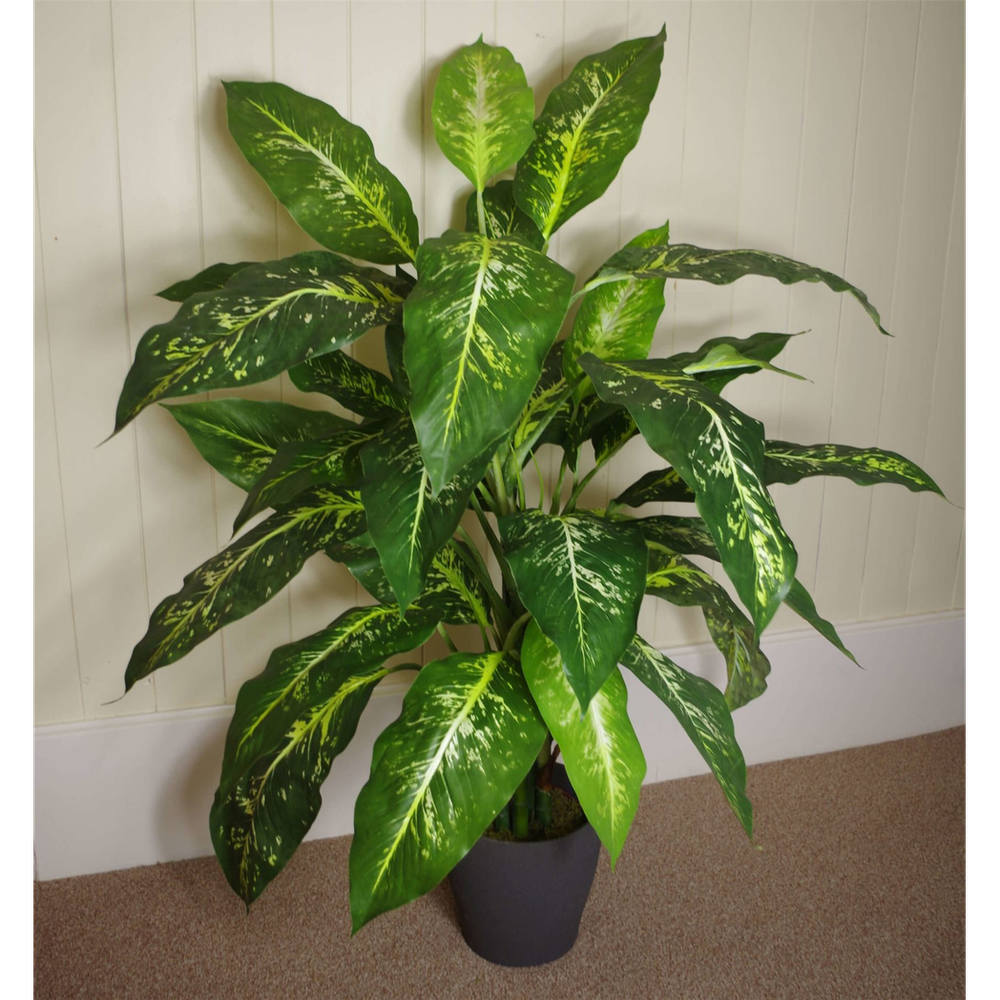 100cm Large Fox's Aglaonema Tree - Realistic Artificial Plant with Silver Metal Planter
