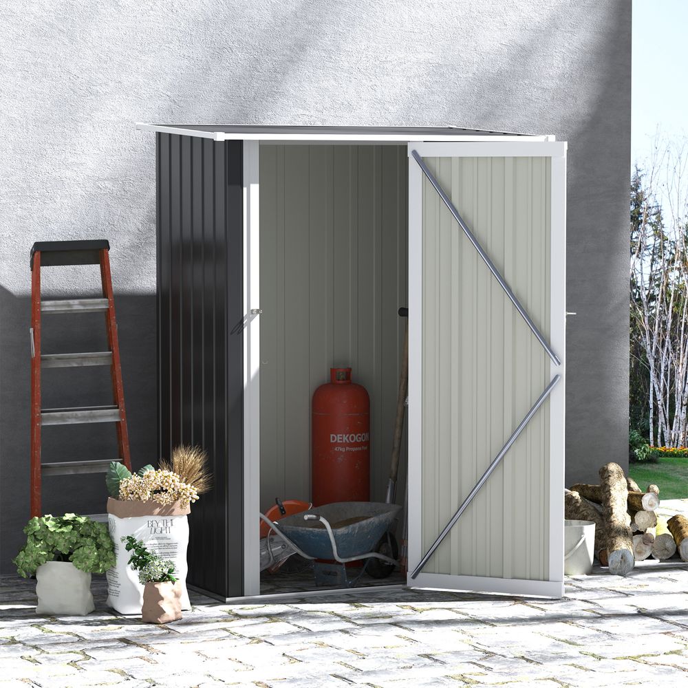 Grey Garden Storage Shed | Lockable Door | Sloped Roof | 142x84x189cm