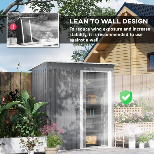 Outsunny 5 x 3ft Garden Storage Shed Sliding Door Sloped Roof Tool, Grey
