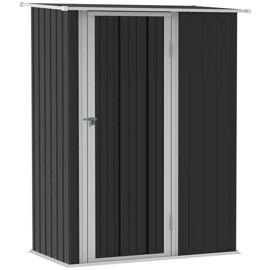Grey Garden Storage Shed | Lockable Door | Sloped Roof | 142x84x189cm