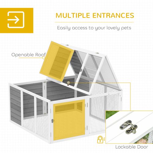 PawHut Rabbit Hutch Small Animal Guinea Pig House with Openable Roof Grey