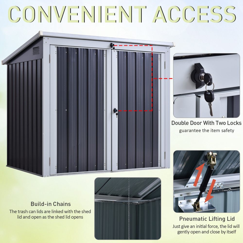 Heavy-Duty Steel Garden Storage Shed | Double Door & Lid | Trash Can Cover