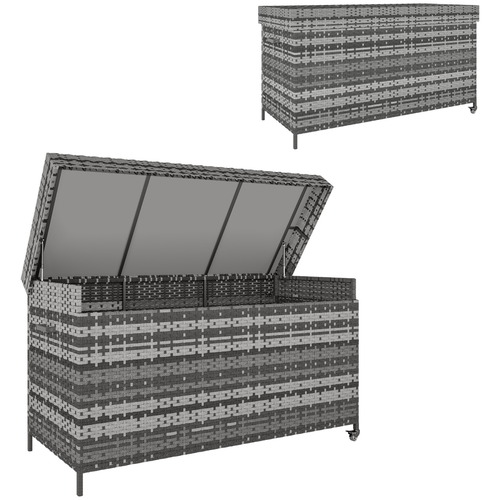 Outsunny 627 L Rattan Garden Storage Box with Gas Lift Lid and Wheels